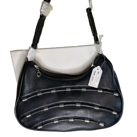 Unbranded Black Studded Shoulder Hobo Vegan Leather Bag Bonus CC Case Pockets - Picture 2 of 16